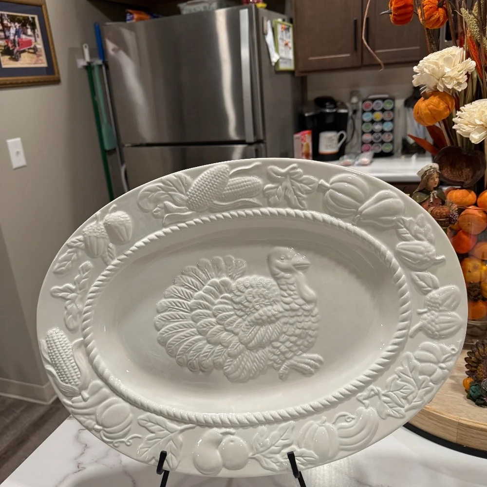 Vintage Harvest Ceramic Stoneware Turkey Platter